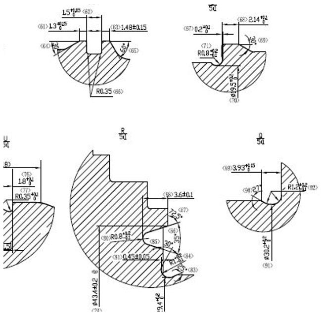 長度，直徑，倒角，圓弧角，徑向/軸向跳動度